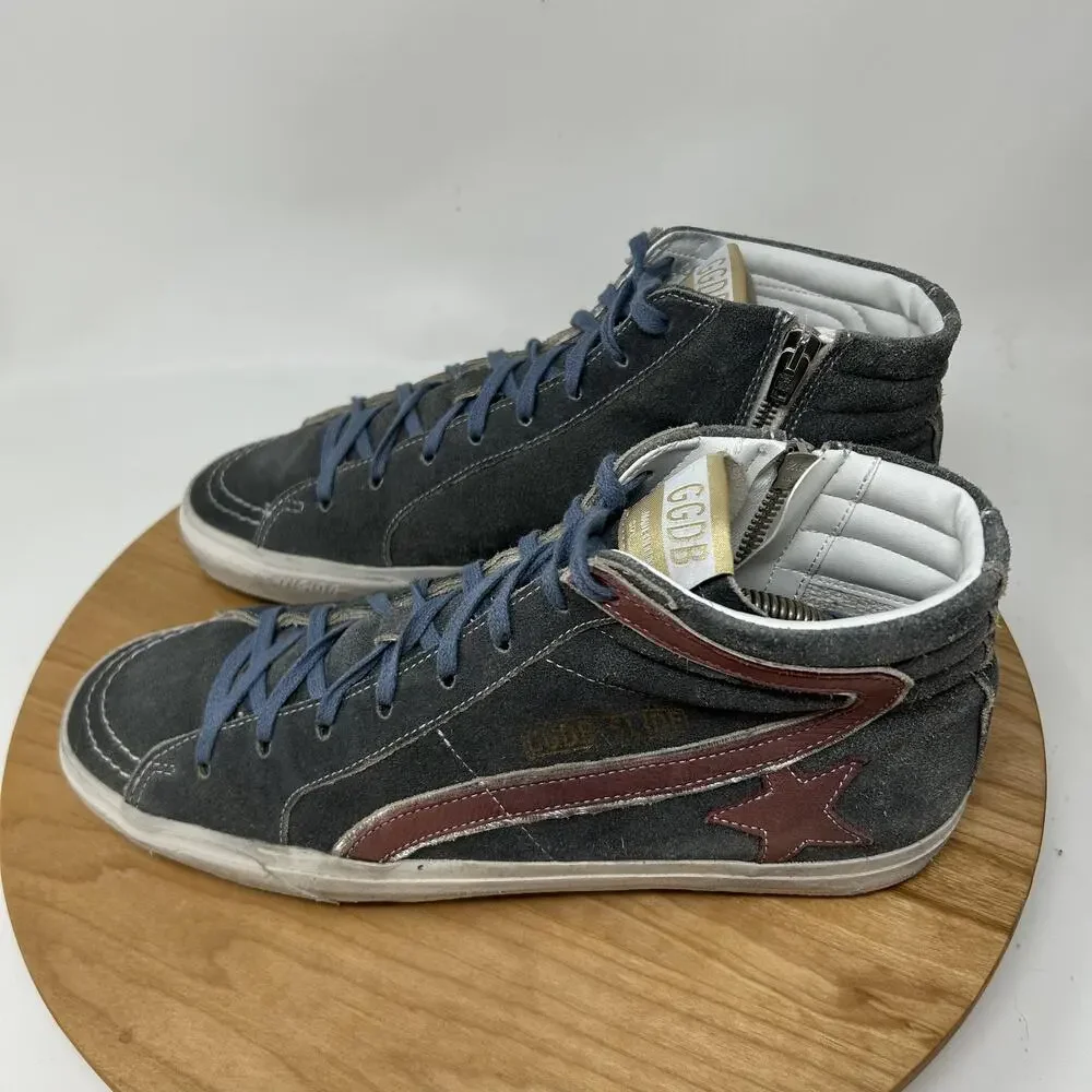 Golden Goose Shoes Mens 9 Slide Gray Suede High Top Zip Sneakers Italy Luxury